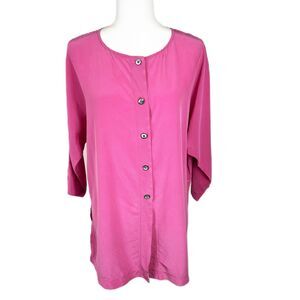 Vintage Seattle Silk Blouse Women Large Pink Long Sleeve Button Up Casual Top